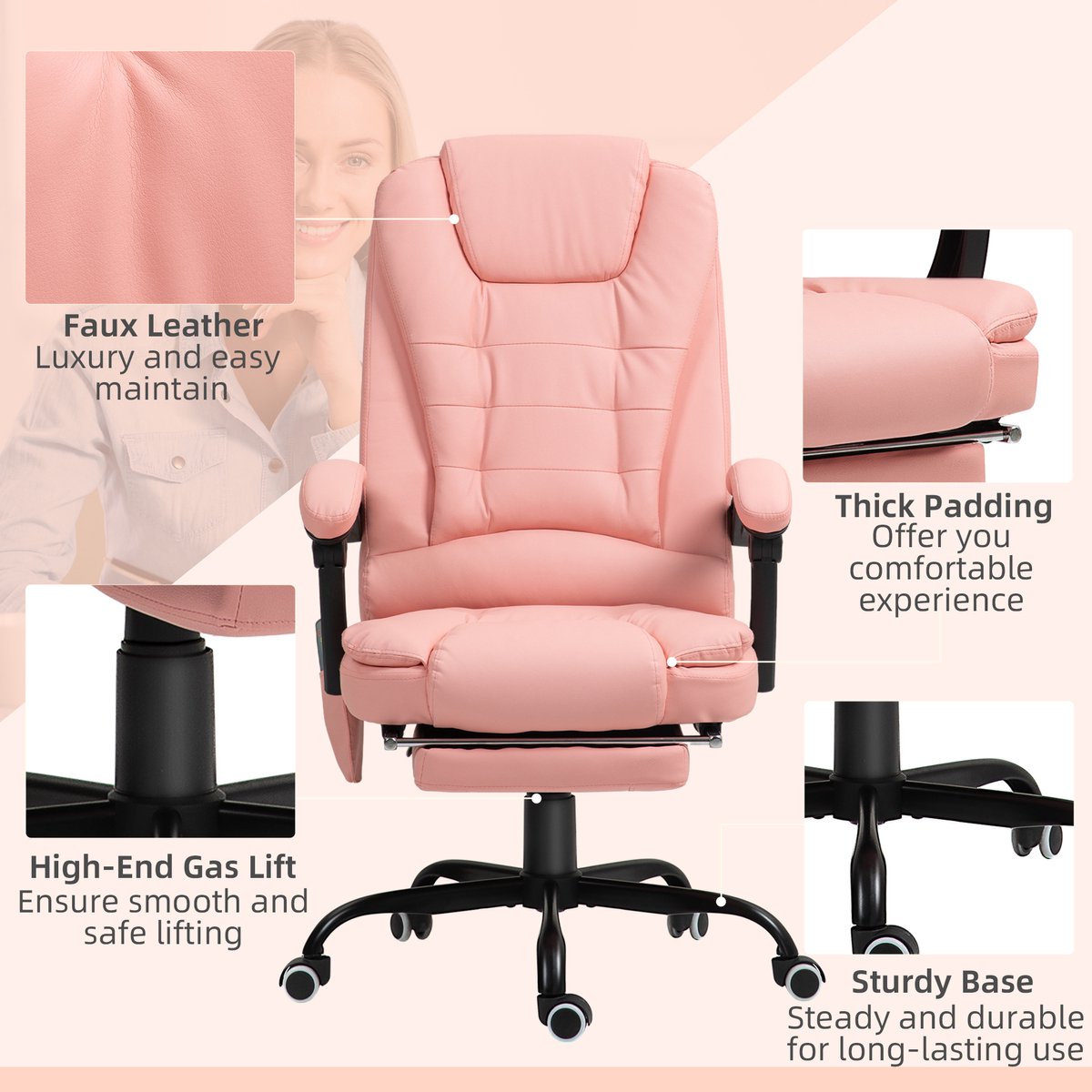 Vinsetto bureaustoel - met 7 massagepunten - afbeelding 3