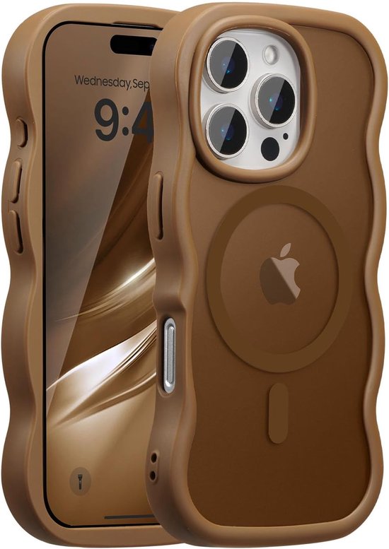 Coque de téléphone marron au design ondulé, compatible avec iPhone, avec anneau magnétique.