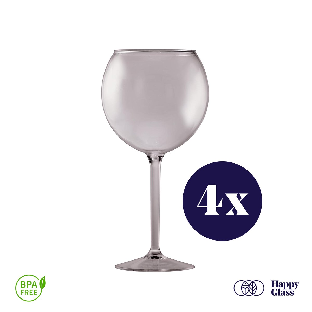 HappyGlass Miss Liza - Set van 4 kunststof Gin Tonic glazen - 63cl - Noble smoke - BPA-vrij Tritan