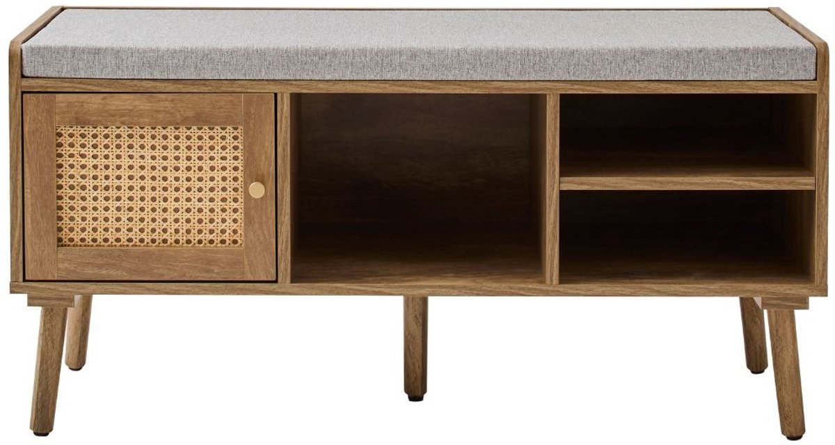 CALICOSY - Schoenenbank 1 deur met rotan front en 3 open niches L100 cm - PALMO
