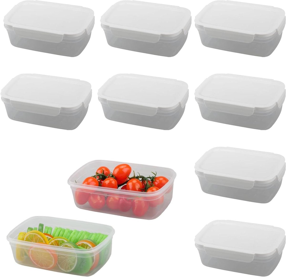 Cosensi - Voedselcontainers 850 ml - Set van 10 - Rechthoekig - Geschikt voor koelkasten en magnetrons - BPA-vrij