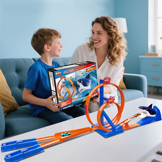 thumbnail: Hot Bee 4,5 M Flexibele Racebaan Voor Kinderen - Raceautospeelgoed Blauw En Oranje
