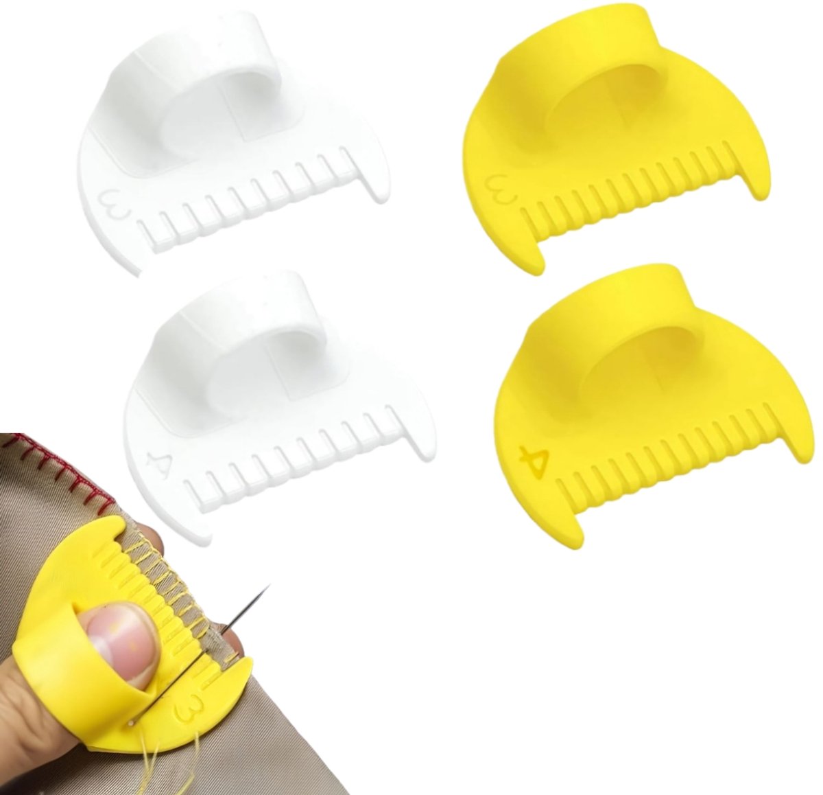 4-delige set - Randafwerking en naaimeter - Randafwerkingsgereedschap - Naaisjabloonliniaal - Draadmeter - Lichtgewicht en gebruiksvriendelijk - Voor naaien - 3 mm/4 mm - Wit/Geel