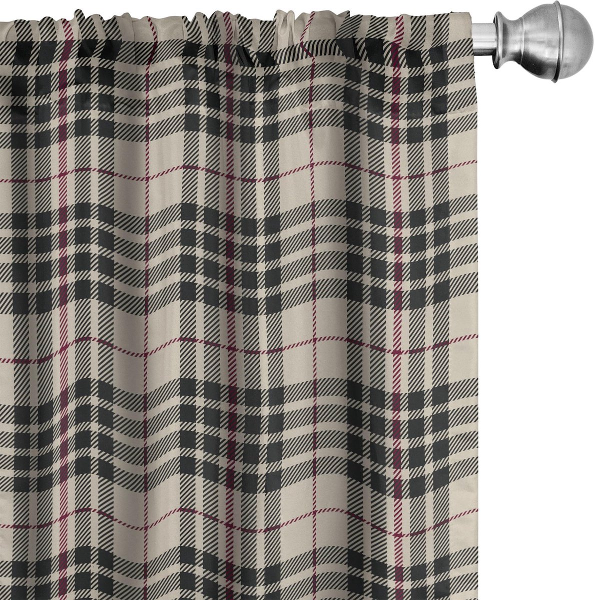 ABAKUHAUS Abstrakt Gordijnen – Tartan Heraldiek – 2x75x175 cm – Mikrofaser, half verduisterend, beige/taupe/maroon