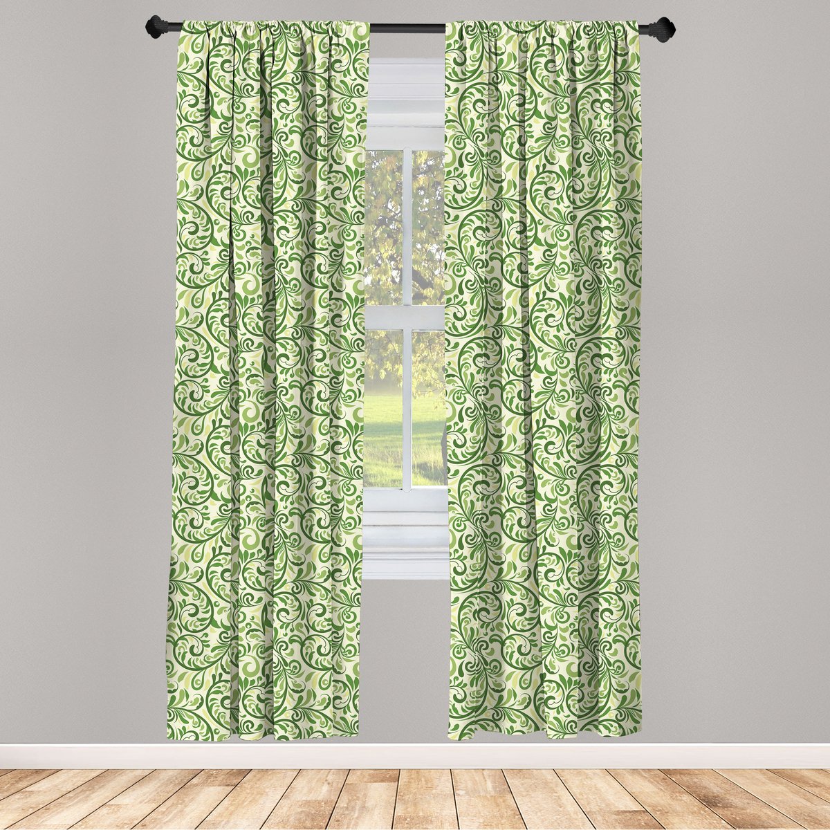 ABAKUHAUS Raamgordijnen – Krullend damast 2-delig 75x225 cm – Lichtgroen