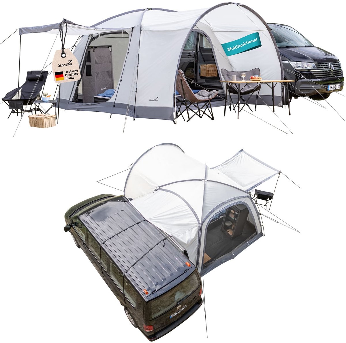 Skandika Koepeltent Pitea 4 Flex Protect Bundle met van-slot - campingtent voor 4 personen, met slot voor bestelwagen, ingenaaide tentbodem, waterkolom 5000 mm, UPF 50+, tent, camping, outdoor