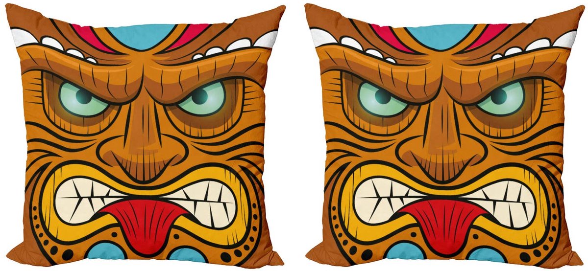 ABAKUHAUS Tiki Bar Kussenhoes – 2x60x60 cm – Dubbelzijdig bedrukt – Rits Multicolor