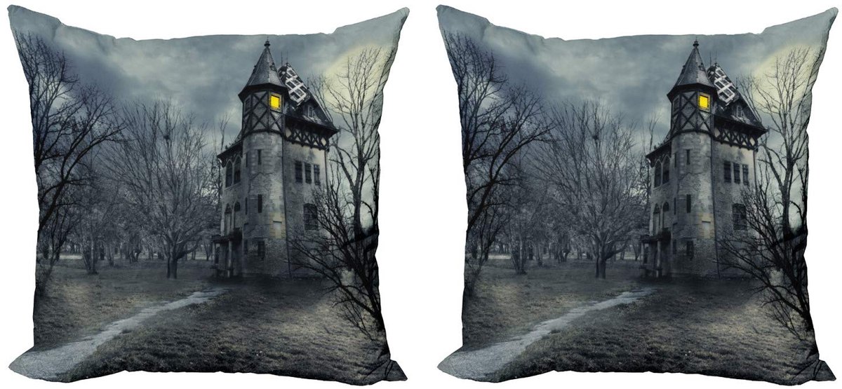 ABAKUHAUS Halloween Kussenhoes Set 2x60x60 cm – Dubbelzijdig digitaal bedrukt – Teal