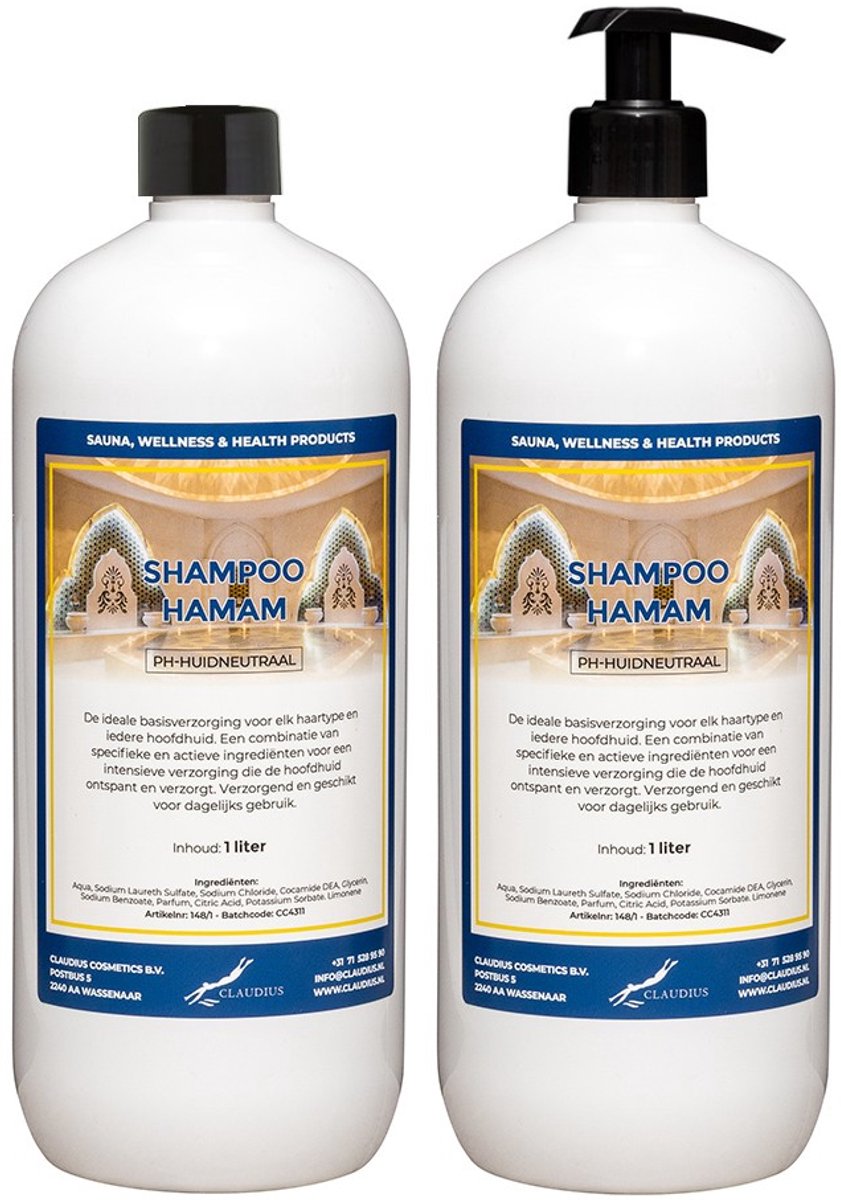 Shampoo Hamam 1 liter met zwarte pomp - set van 2 stuks - voordeelverpakking - haarverzorging