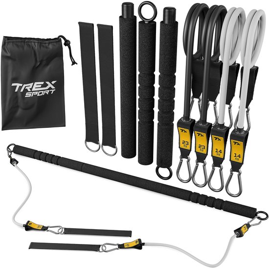 Trex Sport TX-023TS - Trainingsset - Stang met weerstandsbanden - Met expanders - Weerstand tot 37 kg