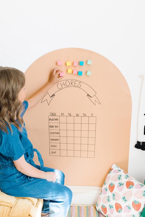 Tidy Tom Free Shapes – Muursticker magnétique – Forme d'arche – Tableau noir et tableau magnétique – Accessoires inclus – Beige avoine