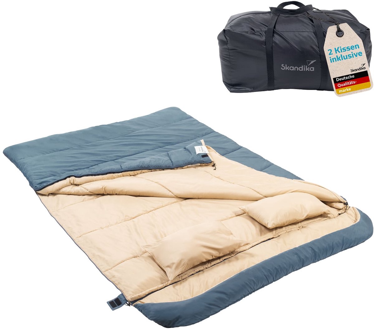 Skandika dubbelslaapzak Oppdal 230 - Rechthoekige slaapzak voor volwassenen, 230 × 160 cm, voor 2 personen, 3 seizoenen, tot 7 °C | compact, licht, rechthoekig, warm | outdoor, kamperen, wandelen