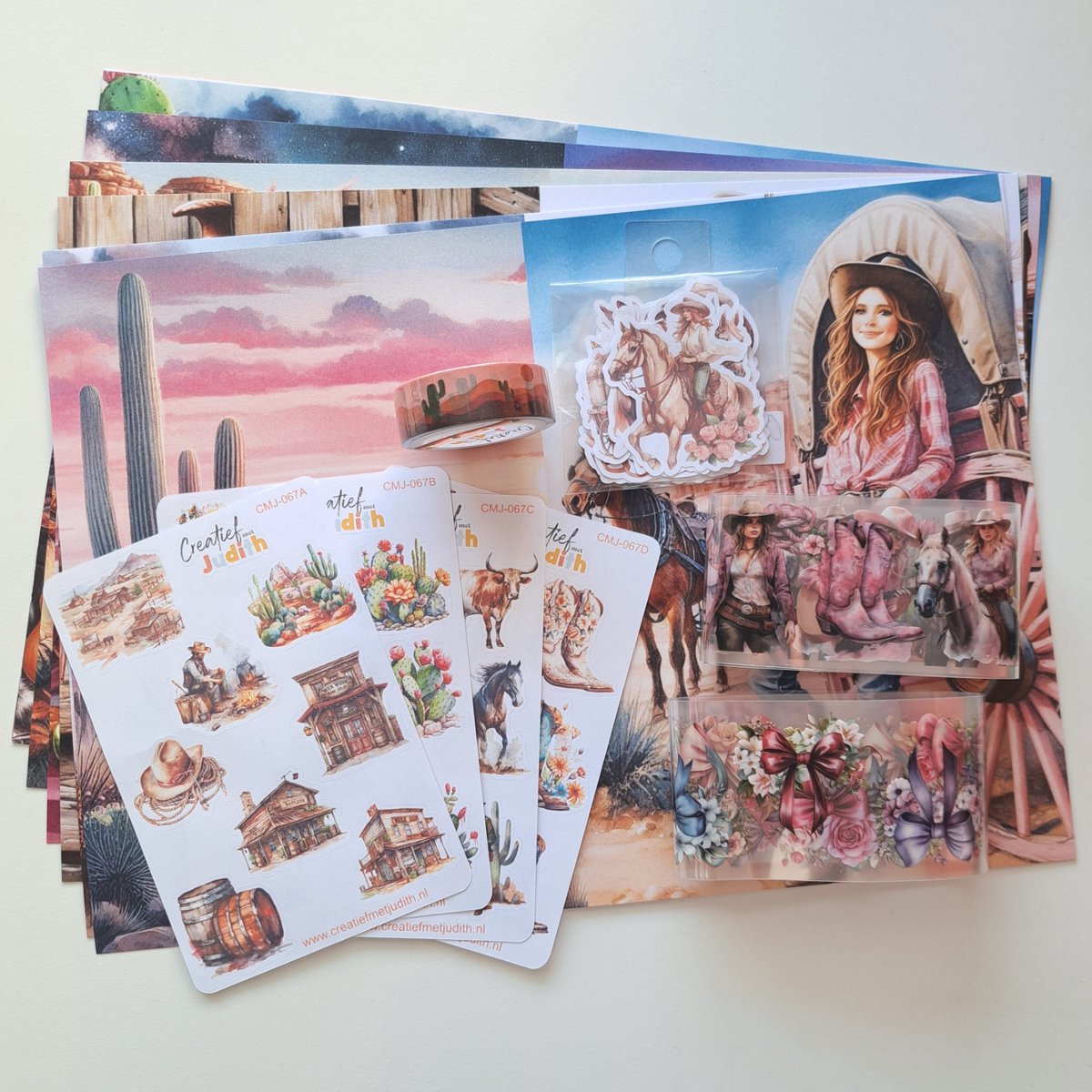Wilde westen journal set - stickers - papier - thema paarden roze - bullet journal stickers- washi tape - transparante stickers - scrapbook - knutsel bundel - hobbypakket - volwassenen en kinderen