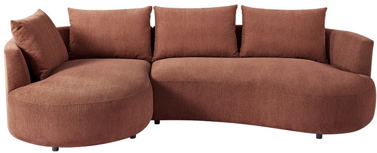 Vente-unique Hoekbank met hoek links van terracottakleurig velours met textuur LOUSADO