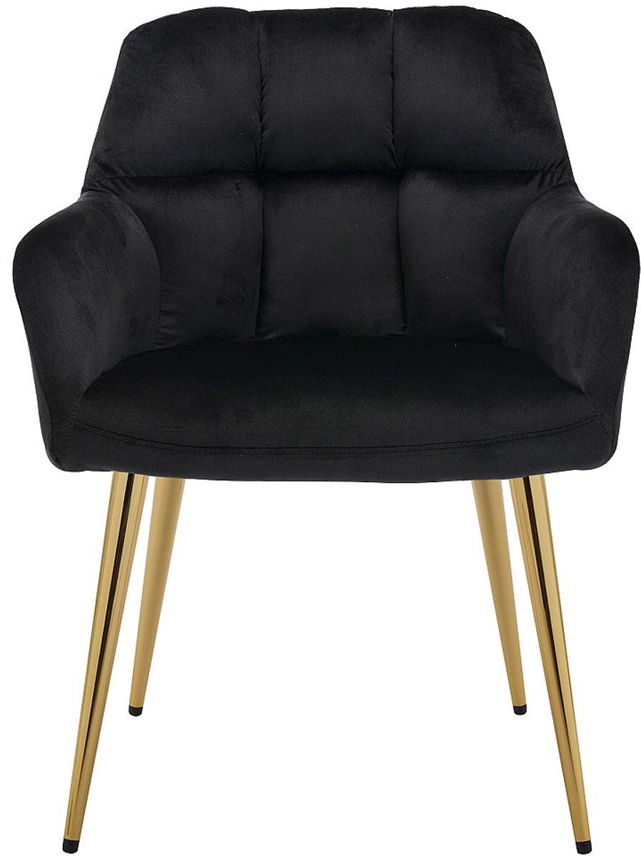 Vente-unique Set van 2 stoelen met armleuningen van fluweel en goudkleurig metaal - Zwart - PEGA