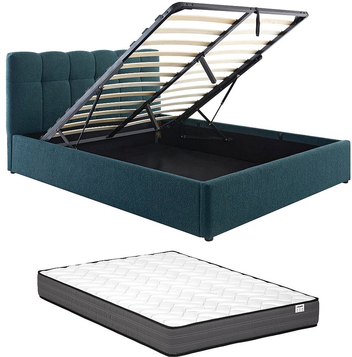 Vente-unique Bed met opbergruimte stof groenblauw 140 x 190 cm