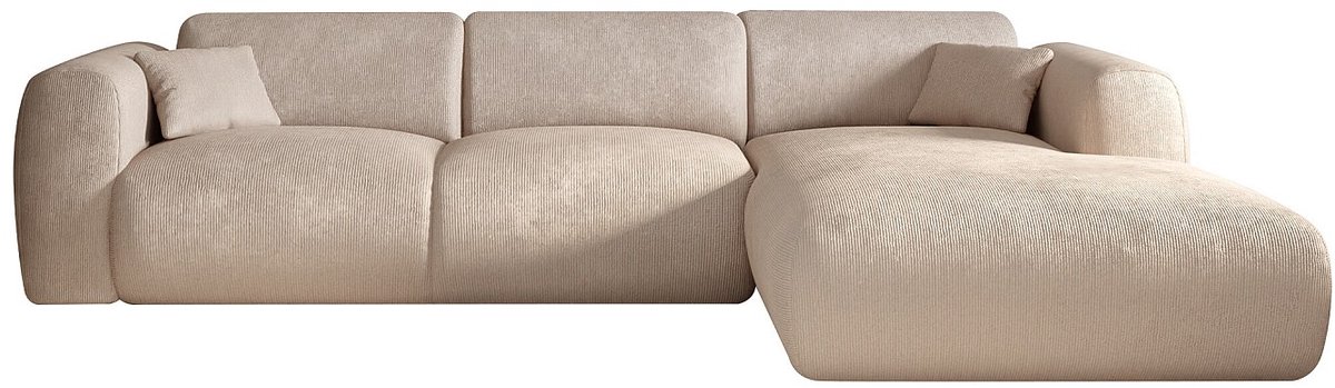 Vente-unique Panoramische hoekbank rechts in beige fijn ribfluweel - POGNI van Maison Céphy