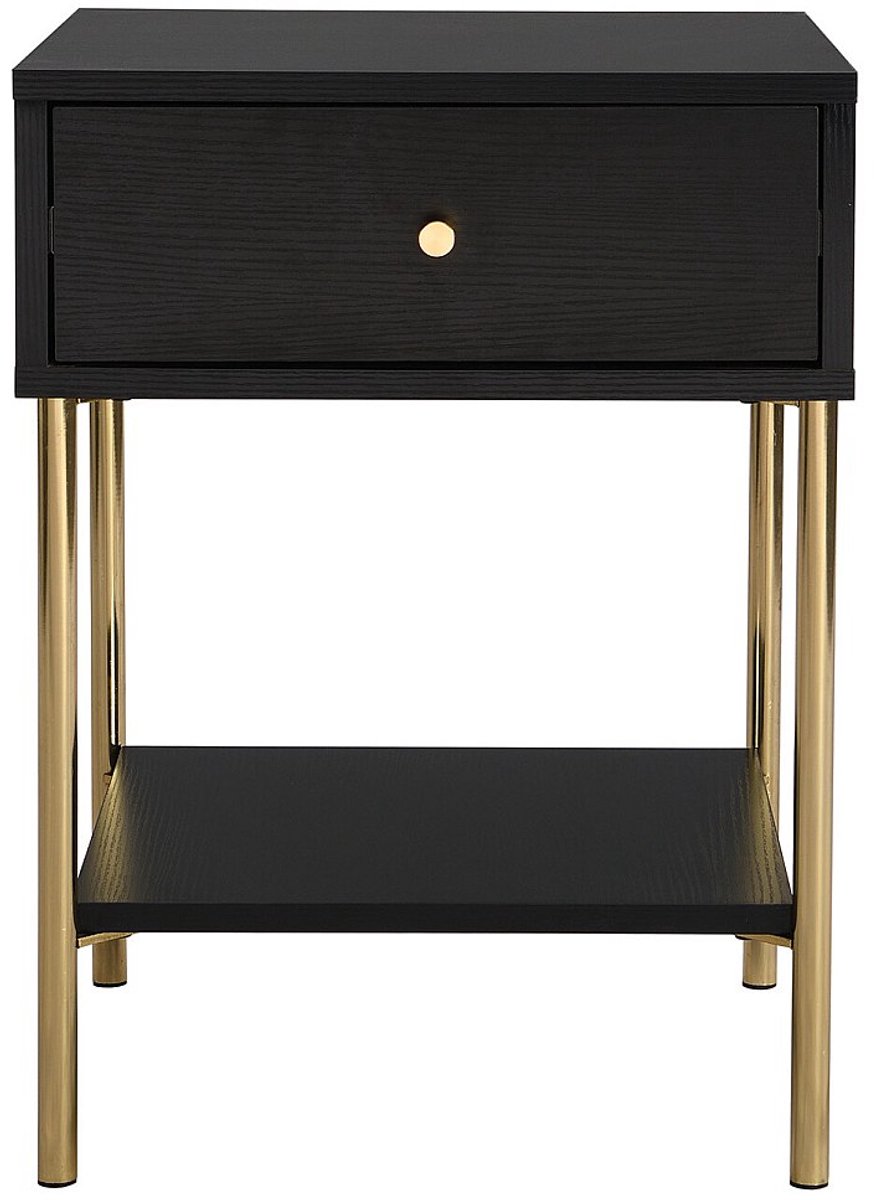 Vente-unique Nachtkastje met 1 lade - MDF en metaal - Zwart en goud - MILAVIA Zwart, Goudkleurig