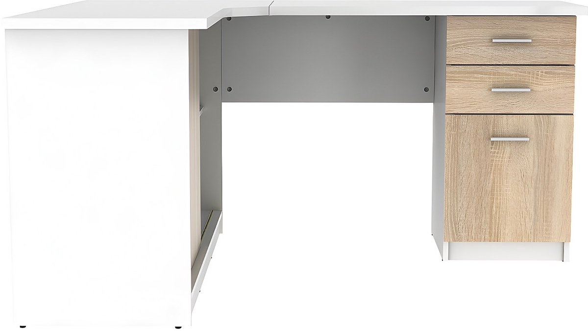 Vente-unique Hoekbureau NORWY - 2 deuren & 2 lades - Wit en eik