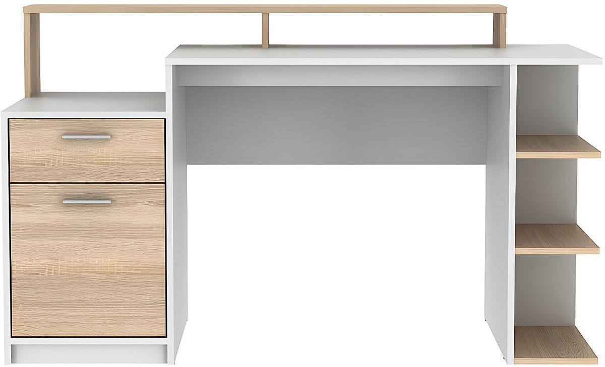 Vente-unique Bureau met opbergruimte ZACHARIE - Wit en eik L 138 cm x H 82.5 cm x D 60 cm