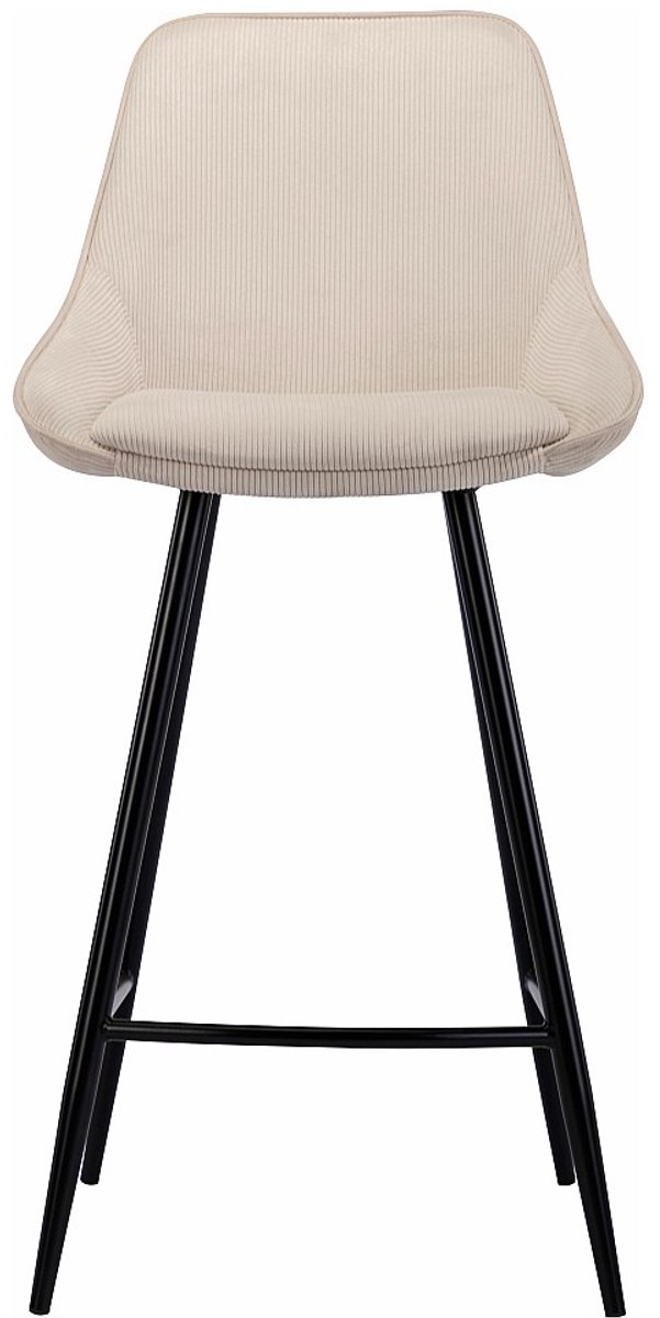 Vente-unique Set van 2 barkrukken van ribfluweel en zwart metaal - Crèmewit - MASURIE L 48 cm x H 99 cm x D 51 cm