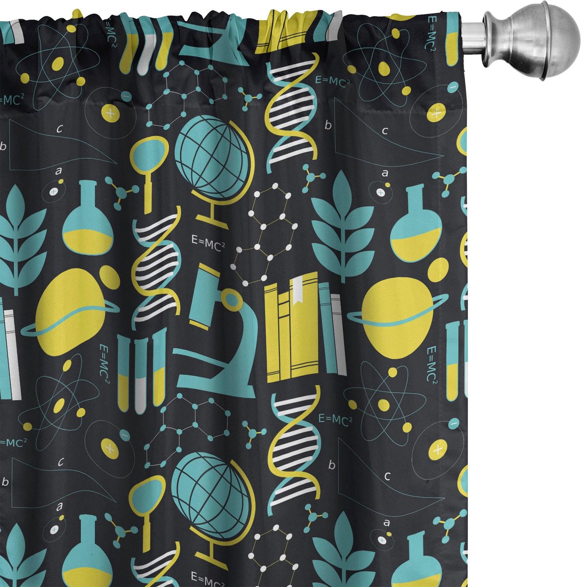 ABAKUHAUS Educatieve gordijnen – 2x75x225 cm – microvezel – turkoois-geel-zwart