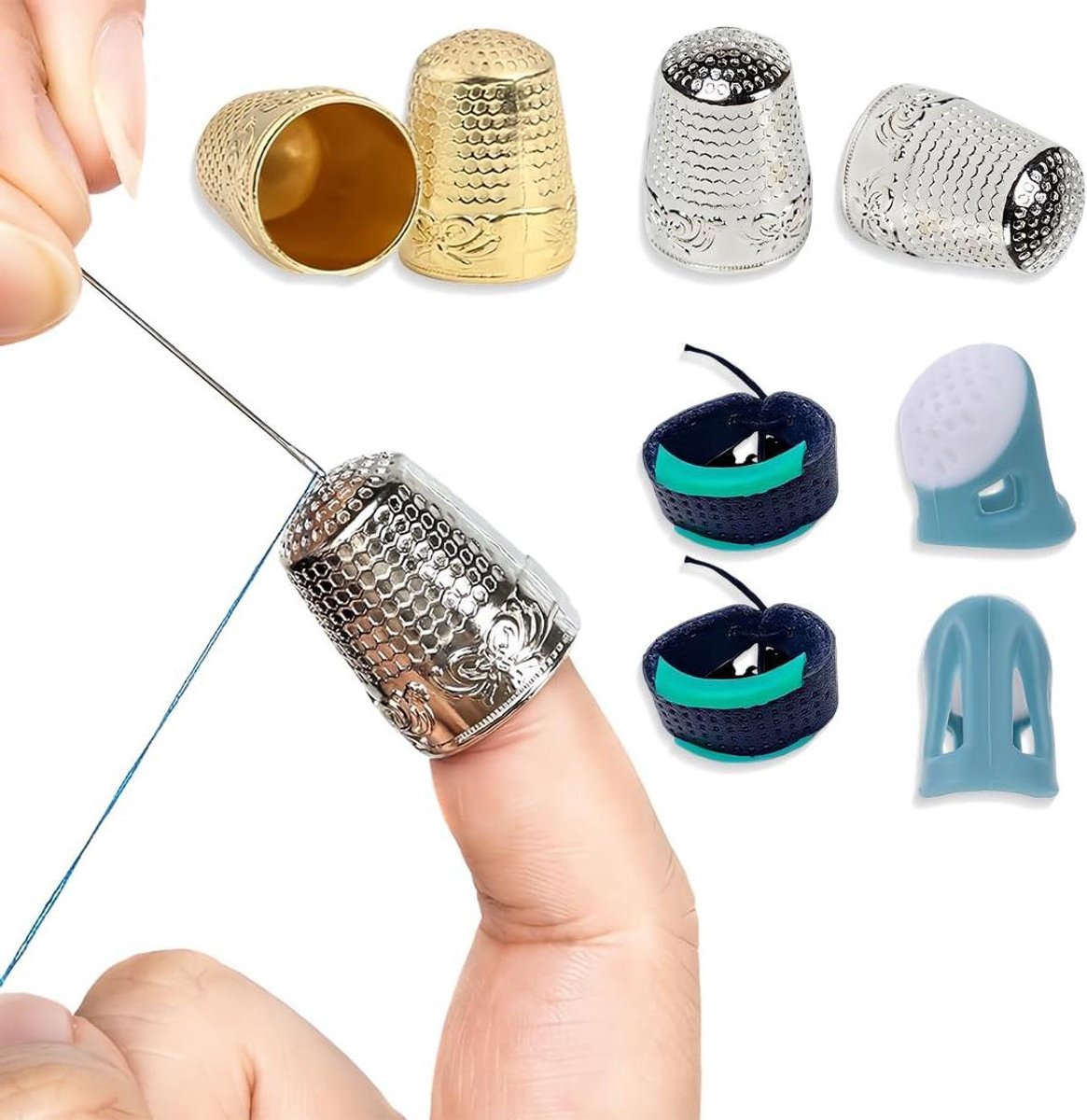 Cosensi - Set van 8 vingerhoeden voor naaien en breien met siliconen en metalen bescherming - Handige naaibenodigdheden