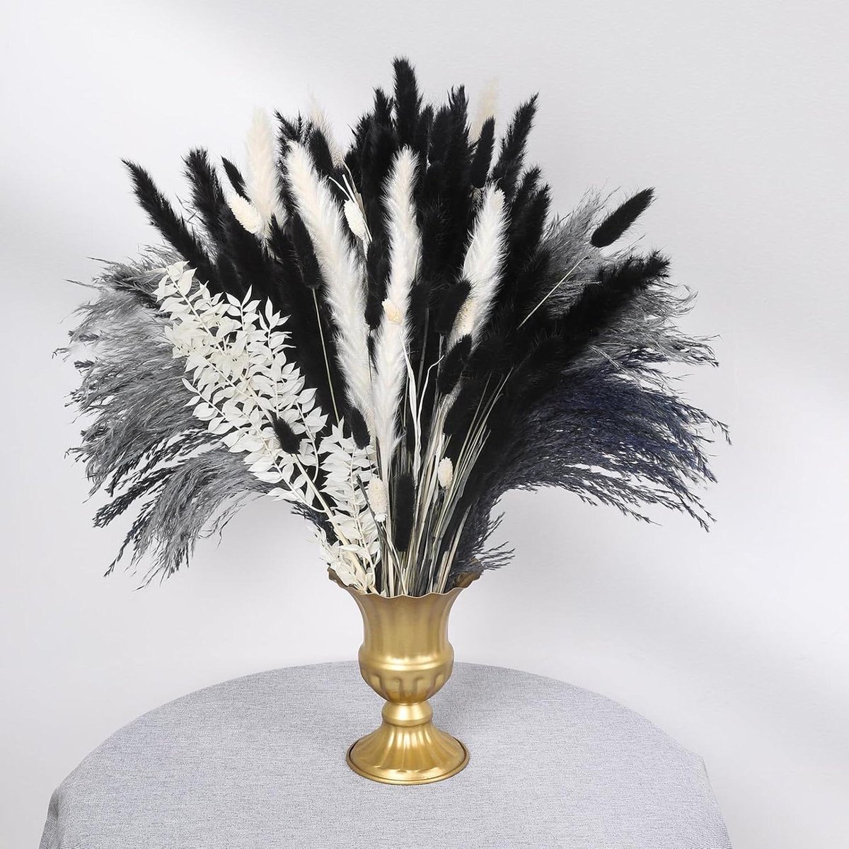 Cosensi - Dried Pampas Grass Bouquet, 102 Pieces, Black Color, Natural Decorative Dry Flowers, Home Decoration for Halloween and Boho Style