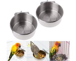Cosensi - Vogelkom Voerbakken Roestvrijstaal 2 Stuks Voor Vogels - Papegaaien Voerbak om Op te Hangen Kooi - Voerstation Zaden - 10 cm