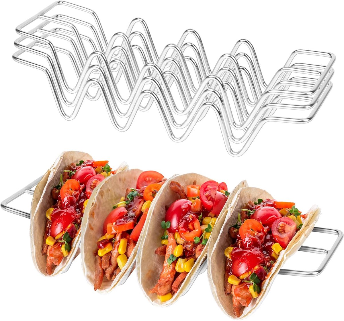 Daity Tortillahouderset van 3 stuks: tortillahouder van roestvrij staal, tortillaschaal, geschikt voor tortillabar-cadeauaccessoires, elk geschikt voor 4 tortilla's, ovenbestendig, vaatwasserbestendig en grillbestendig（26*7.5cm）