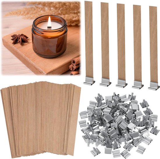 60 Houten Kaarslonten + 60 Metalen Houders – Natuurlijk, Rookvrij, Voor DIY-kaarsen En Ambachten