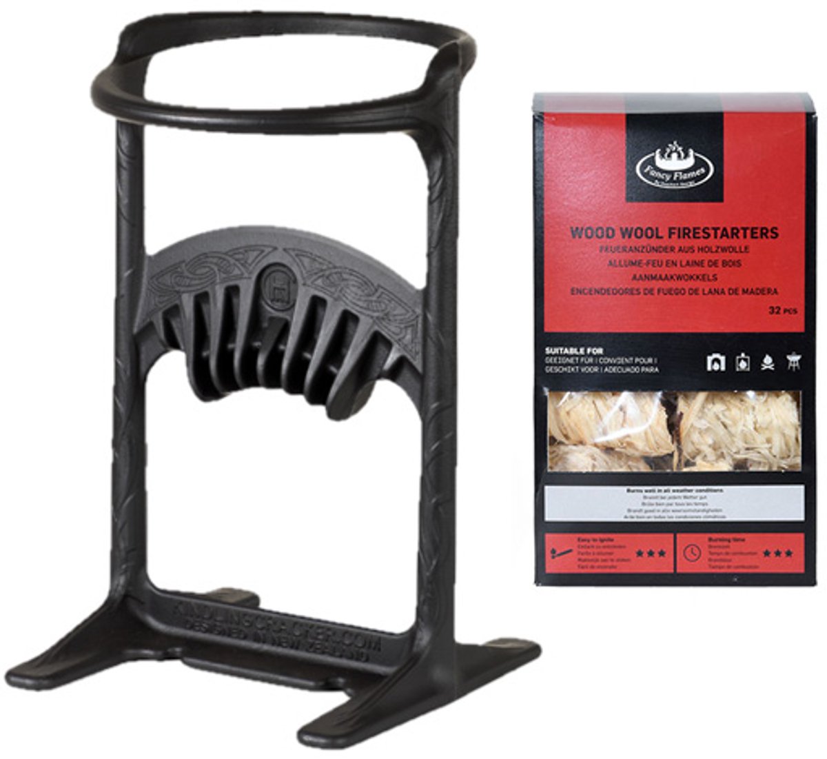 Kindling Cracker King XL Houtklover + Wokkels - Gietijzer - Zwart