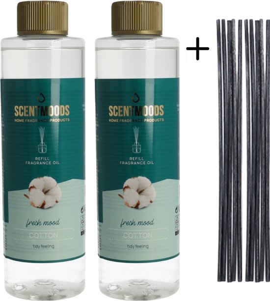 Scentmoods Recharge de Bâtons parfumés Katoen Set de 2 + 12 Bâtons parfumés - Diffuseur d'Arômes - Désodorisant - Parfum d'Intérieur - 400 ml x 2