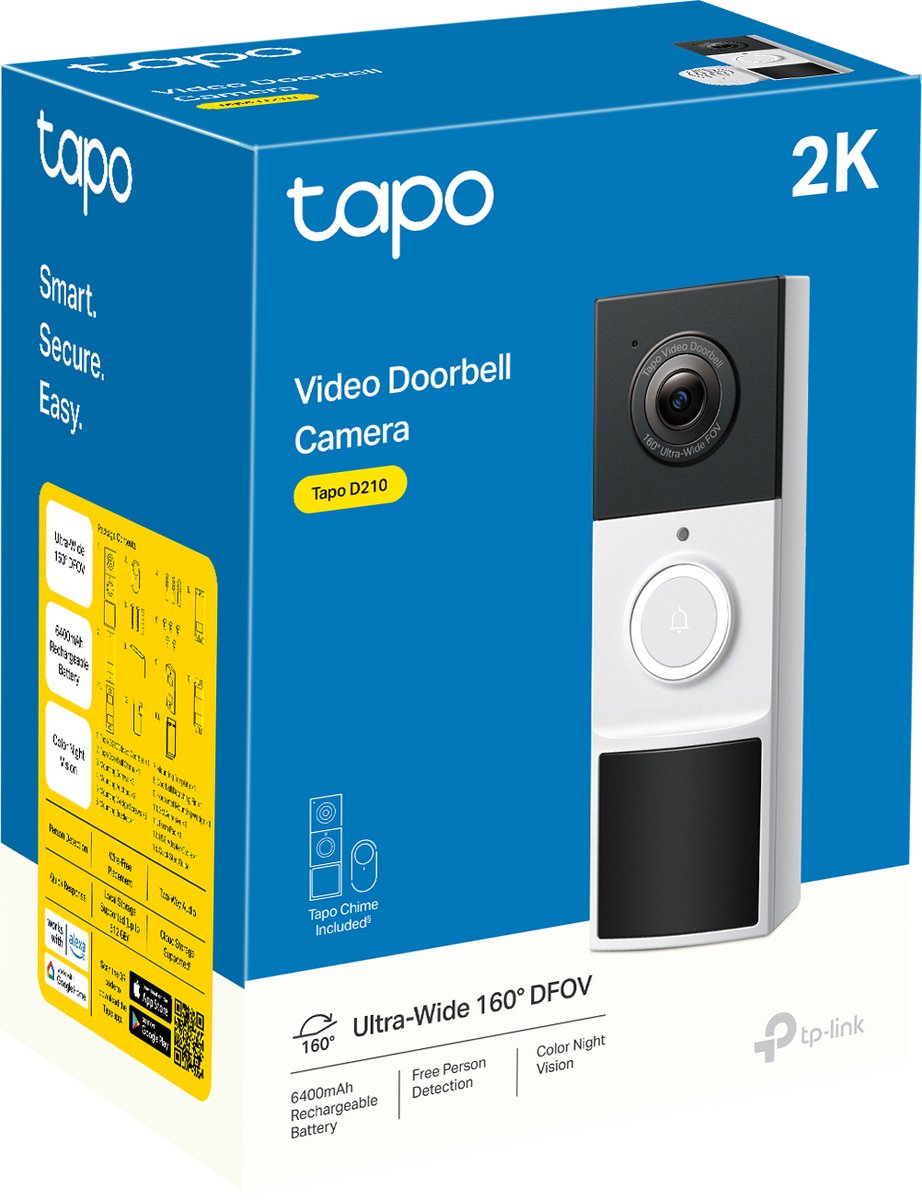 Tapo D210 Draadloze video deurbel op batterij - Inclusief chime/gong - 2K Video - Zonder Abonnement - IP65 - Slimme deurbel – foto 8