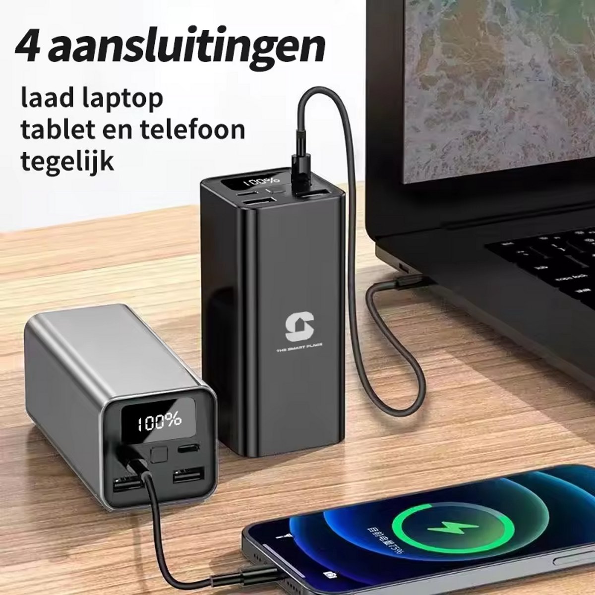 The Smart Place® Laptop Powerbank 20.000 mAh – 100 W USB-C & USB-A – Snelladen & Draagbaar – Zwart - Universeel Noodpakket — cadeau in Gadgets - foto 6