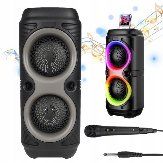 Bluetooth Speaker - Party Speaker - bluetooth speaker draadloos - Met RGB Verlichting & Karaoke Microfoon - TWS Dual Pairing - 10W Stereo Bass - Voor Binnen & Buiten Feest