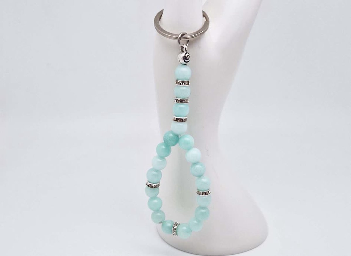 Handgemaakte Tasbih sleutelhanger van natuursteen "AAA Amazonium" en metaal - diameter kralen 8mm - Aantal stenen 20 - Een mooi cadeau-idee en een bijzonder aandenken