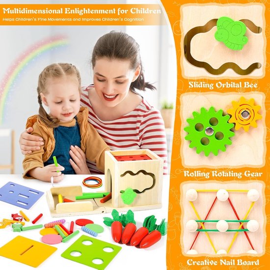Montessori houten speelgoed geschikt voor peuters van 1-2 jaar, 8-in-1 Montessori motorische trainingsprogramma, geschikt voor baby's van 1 jaar, Thanksgiving-, verjaardags-, Kerstmis- en Paascadeaus, geschikt voor jongens en meisjes van 1-4 jaar. van Merkloos — afbeelding 5