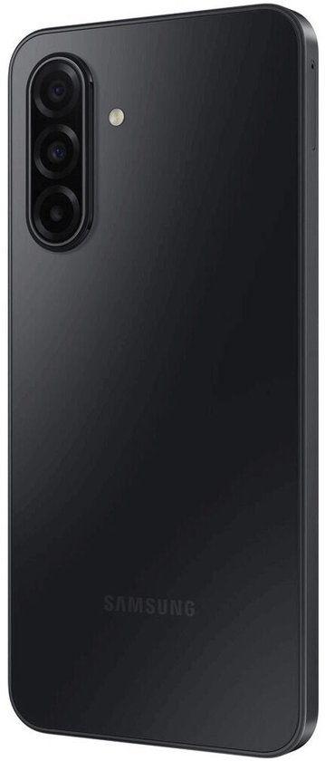 Zwarte Samsung smartphone, achterkant met drievoudige camera.
