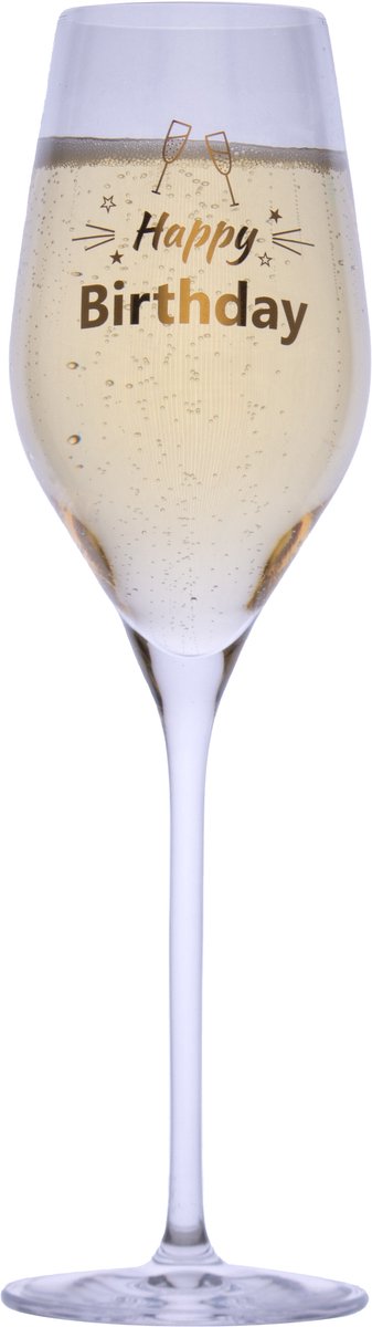 Champagneglas - Happy Birthday - met unieke gouden opdruk - kristal - verjaardag - feest - cadeau - gefeliciteerd - origineel