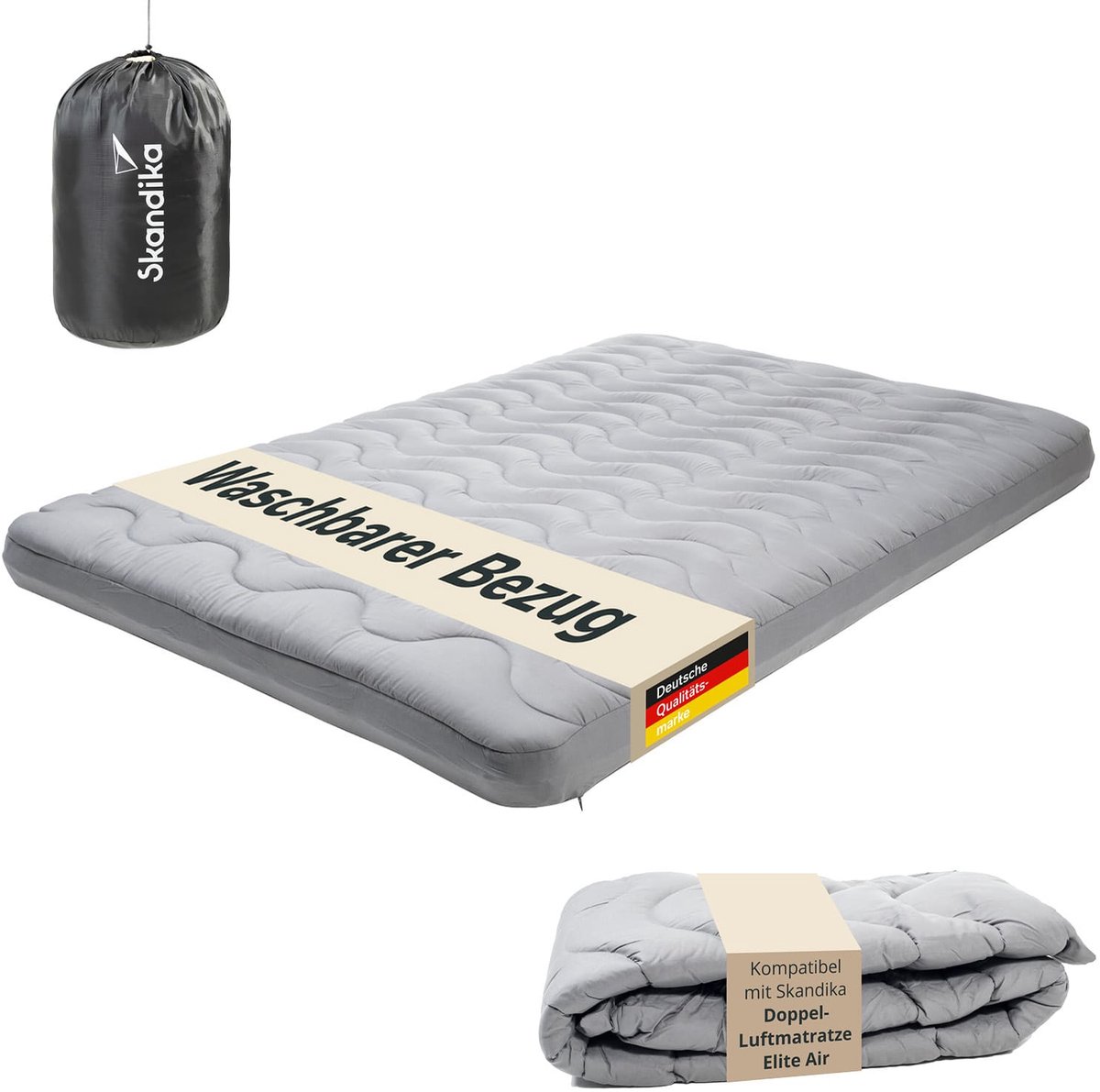 Skandika Overtrek voor Easy 3D Premium Flex/Elite Air - Topper voor slaapmat en luchtmatras, polyestervulling, warm, zacht, ademend, wasbaar, ritssluiting (Elite Air Double | 200 x 135 x 16)