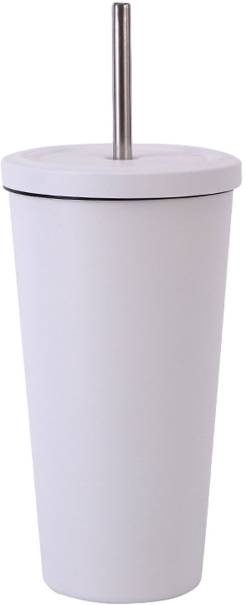 Gigicial Vacuüm geïsoleerde koffiemok - roestvrijstalen reisbeker met rietje - geïsoleerd/koud en lekvrij ontwerp - enkele verpakking - thuisgebruik/zwart