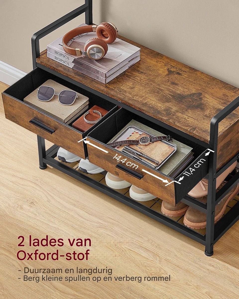 Jessi Store - Kapstok staand - Wandkapstok - Kapstokken - Met Schoenenrek - 2 lades - Kledingrek - Bovenplank - 30x80,4x181,6cm – foto 4