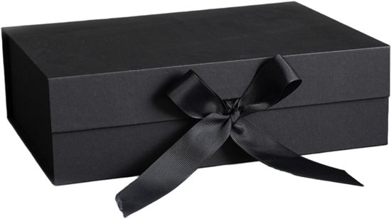 Geschenkdoos met strik en deksel, geschikt voor bruiloften, verjaardagen, Kerstmis en jubilea - Zwart - 23 x 17 x 7 cm (zonder zwarte raffia)