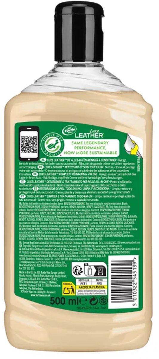 Turtle Wax GL Luxe Leather - Reinigt en beschermt lederen interieurs - Herstelt de natuurlijke soepelheid - Voorkomt kleurvervaging, uitdroging en barsten van het leer - pH-gebalanceerd - 500ml van Merkloos — afbeelding 2