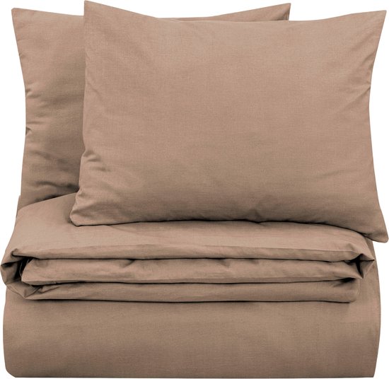 DoubleDry Dekbedovertrek 100% Natuurlijk Katoen - Eenpersoons 140x200/220 cm + 1 Kussensloop - Ademend & Zacht - Beige van Snoozing — afbeelding 2