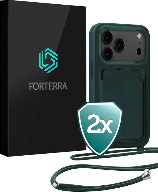 Étui Forterra pour iPhone 17 Pro Max, étui en Siliconen avec cordon, étui pour iPhone 17 Pro Max avec cordon, coque arrière avec porte-cartes, vert foncé, lot de 2