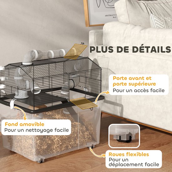 PawHut-Hamsterkooi-Staal-58x43x57cm-Zwart