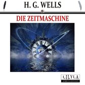 H.G. Wells, Die Zeitmaschine. Een klok met daarop een stad en de aarde, boven het water.