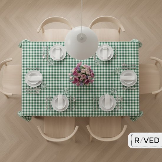 Nappe Raved / Nappe carreaux fermiers / Vichy Vert / Wit 140 cm x 290 cm - PVC - Lavable
